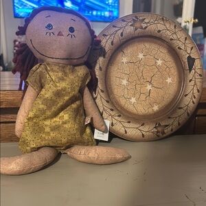 Handcrafted Rag Doll with Decorative Plate